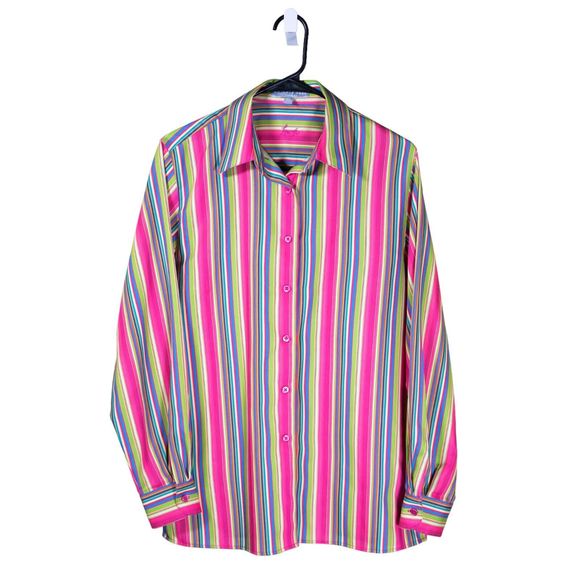 Foxcroft Women's Shirt Button Up Striped Wrinkle Free Colorful Blouse Top Size 8 - Picture 1 of 8